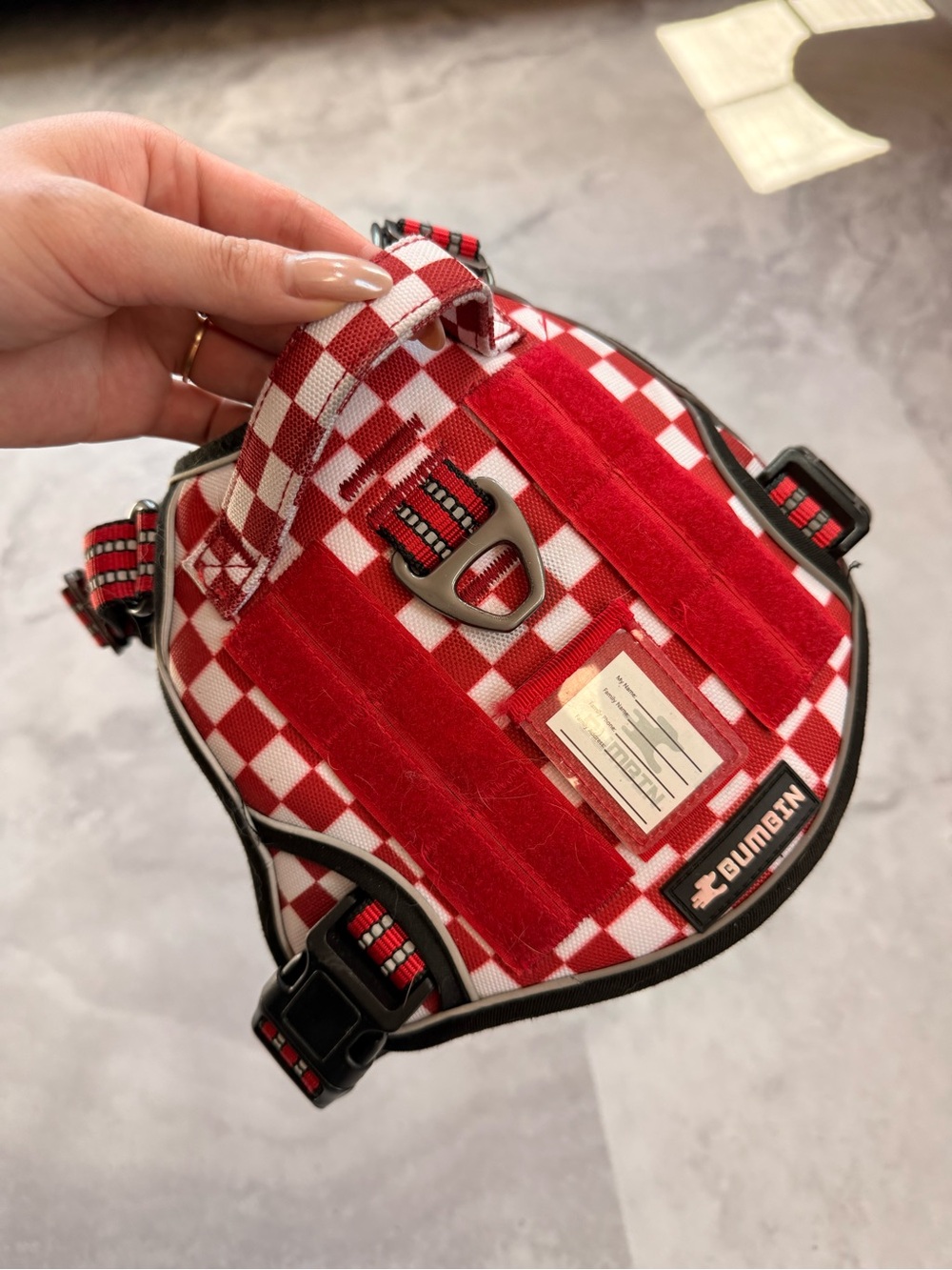 Red & White Checker M Tactical Dog Harness